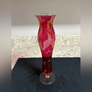 Elegant Red Etched Glass Vase